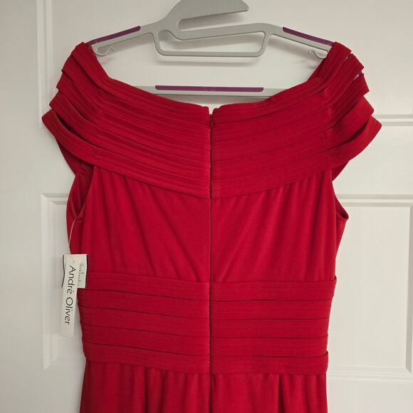 NEW NWT Women's Andre Oliver Red Off the Shoulder Party Cocktail Dress | Size 10 - Picture 7 of 11